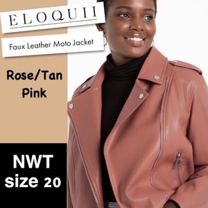 ELOQUII Rose/Tan Pink Faux Leather Moto Jacket NWT
